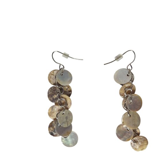 Boho Shell Disc Dangle Earrings Handmade Natural Multi-Tone Drop Jewelry - Picture 1 of 3